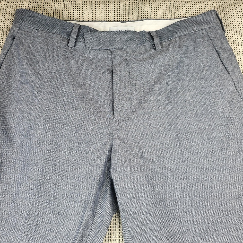 REISS Dress Pants Mens 34x32 Blue Microfiber Slim Fit‎ Stretch Business Office